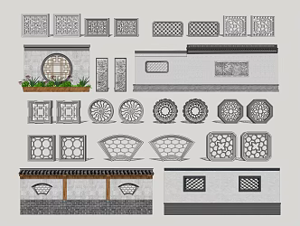 Chinese-style openwork window garden window flower 3d model