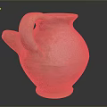 Hand Carved Terracotta Clay Pot Sculpture with Textured Surface and Curved Handle