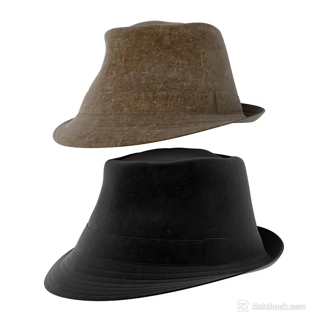Classic Brown and Black Hats Featuring Round Crown and Wide Brim Design 3d model 