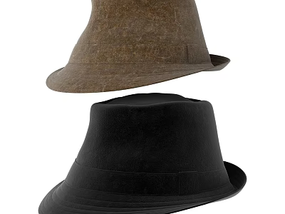 Classic Brown and Black Hats Featuring Round Crown and Wide Brim Design 3d model