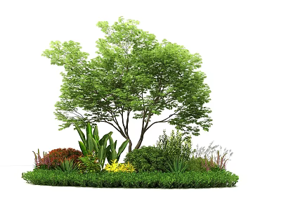 Lush Ground Cover Landscaping With Tall Tree Green Shrubs And Colorful Flowers 3d model