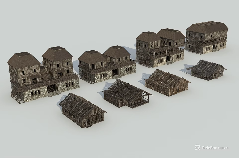 Traditional Rural Thatched Houses With Various Styles And Architectural Designs 3d model 