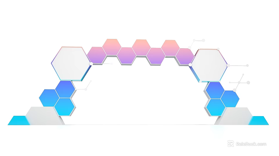Modern Event Entrance With Hexagonal Gradient Colors Transparent Glass And Arched Structure 3d model 