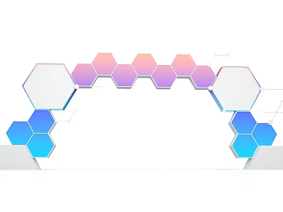 Modern Event Entrance With Hexagonal Gradient Colors Transparent Glass And Arched Structure 3d model