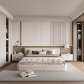 Modern Minimalist Bedroom Interior With Built in Wardrobes Bedside Tables And Area Rug