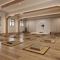 Zen Inspired Yoga Studio Interior With Wooden Floor Arranged Yoga Mats Plant Decorations And Windows