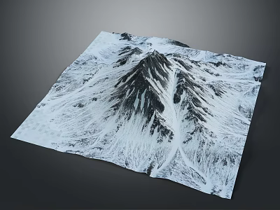 Snowy Mountain Landscape With 3D Terrain Model White Snow Covered Peaks And Black Ridges 3d model