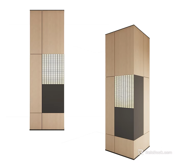 Modern Wooden Decorative Pillars Featuring Black Accents And Grid Pattern Design 3d model 