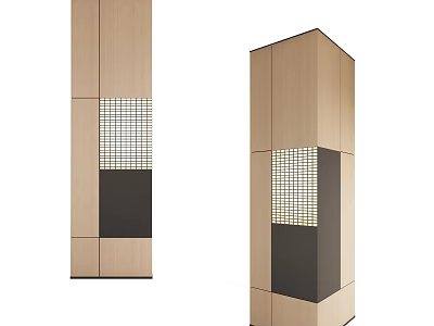 Modern Wooden Decorative Pillars Featuring Black Accents And Grid Pattern Design 3d model