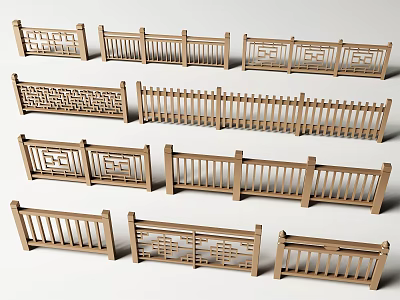 New Chinese Railing Chinese Guardrail Fence Protective Fence Wooden Railing Outdoor Railing 3d model