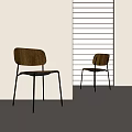 Modern Minimalist Single Chair With Wooden Backrest And Metal Legs For Interior Space