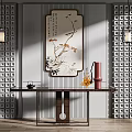 Chinese Style Console Table With Decorative Painting Lattice Screens And Ornaments