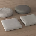 Light And Dark Gray Round Square Soft Fabric Seat Cushions On Wooden Floor