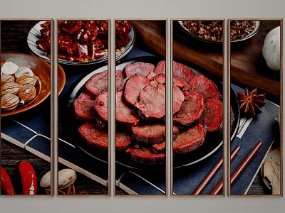 Chinese Style Sliced Meat With Assorted Spices And Chopsticks On Table 3d model