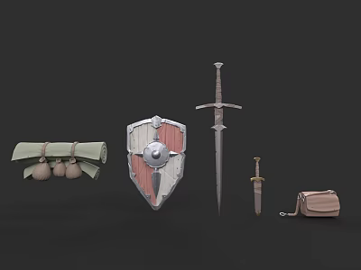 Medieval Camp Shield Dagger Sword 3d model Medieval Camp Shield Dagger Sword 3d model