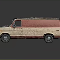 Vintage Cream And Red Van With Worn Exterior Stained Body And Damaged Roof