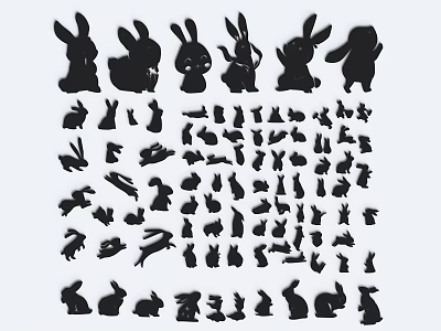 Artistic Rabbit Silhouettes Collection with Various Poses and Sizes 3d model