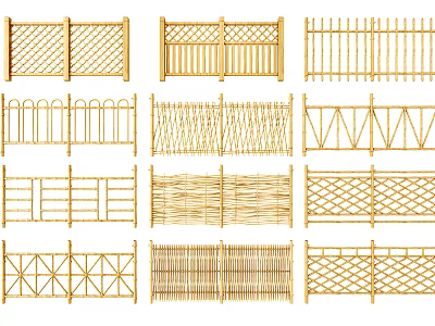 Various Bamboo Fence Styles Featuring Woven Patterns And Lattice Designs 3d model