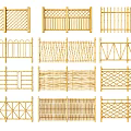 Various Bamboo Fence Styles Featuring Woven Patterns And Lattice Designs 3d model