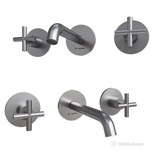 Modern Metal Faucet With Cross Handles And Wall Mounted Design 3d model 