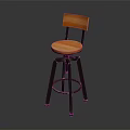 Modern Orange Wooden Swivel Bar Stool With Round Seat Backrest And Black Metal Frame