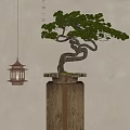 Pine bonsai ancient building chandelier 3d model