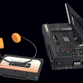 Victory Black Portable Tape Recorder with Cassette Tape and Orange Earmuff Headphones