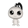 Cute Cartoon Doll With Big Black Eyes Small Ponytail And White Body On Black Background
