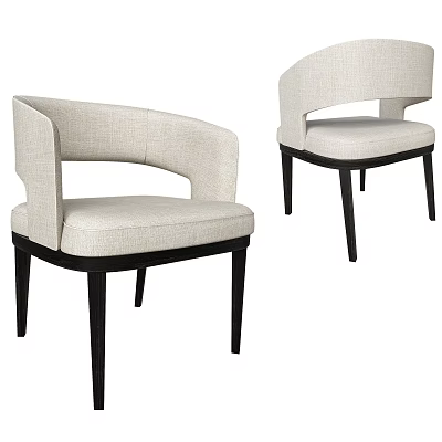 Modern Beige Upholstered Dining Chairs With Curved Backrest And Black Wooden Legs 3d model