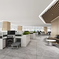 Spacious Bright Modern Public Office Area With Open Workstations Rest Lounge And Green Plants