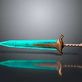 Glowing Blue Blade Sword With Golden Twisted Hilt On Black Background