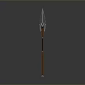 Trident Weapon With Metal Head Wooden Shaft And Bottom Metal Decoration