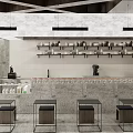 Industrial Restaurant Interior Design With Exposed Brick Wall And Marble Bar Counter