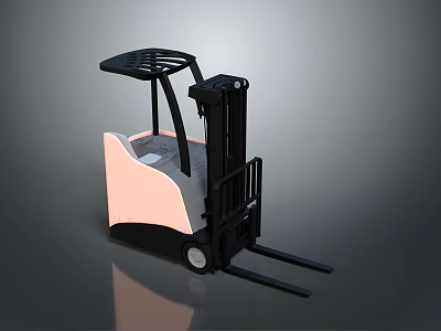 Pink Industrial Forklift With Black Mast Cabin And Forks For Material Handling 3d model