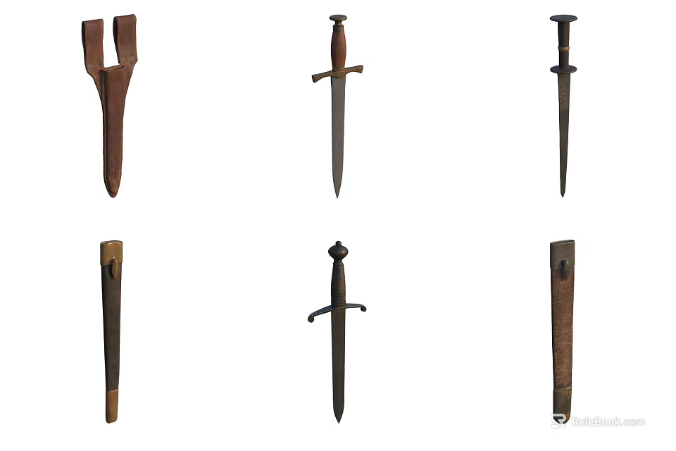 Historical Antique Weaponry Collection Featuring Axes Swords And Blades 3d model 
