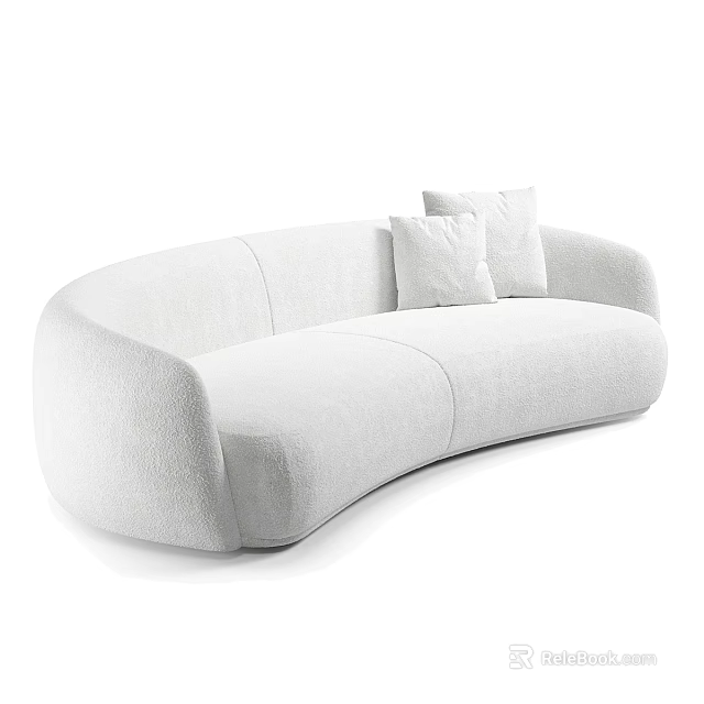 White Modern Curved Sectional Sofa with Soft Upholstered Fabric and Decorative Pillows 3d model 
