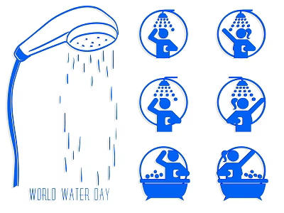 World Water Day Illustrations Featuring Various Shower And Bathing Scenes 3d model