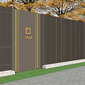 Modern Building Exterior Wall Design With Autumn Yellow Leaf Trees And Vertical Slats