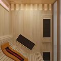 Modern Wooden Sauna Interior Design With Glass Door And Heated Benches