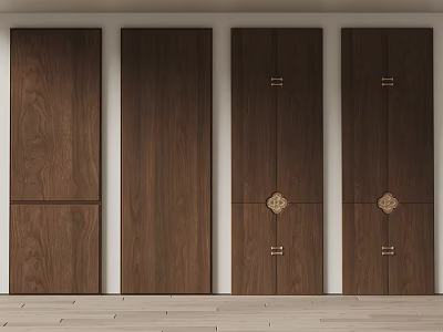 Modern Walnut Wood Wall Paneling For Interior With Decorative Brass Hardware And Vertical Panels 3d model