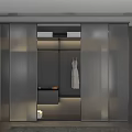 Modern Dark Wardrobe With Open Shelves Hanging Rods And Built in Lighting