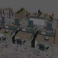 Modern Office Desks with Cubicle Workstations Office Chairs Green Plants and Computers 3d model