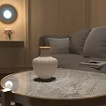 White Elegant Decorative Lamp On Marble Coffee Table In Modern Living Room With Gray Sofa