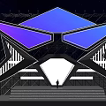 Modern Stage Design With Geometric Shapes Neon Lights And Colorful Panels
