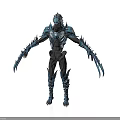 Futuristic Sci Fi Warrior With Blue Spiked Armor And Clawed Limbs 3d model