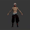 Detailed Tattooed Male Character With Pink White Hair Mask And Dark Pants