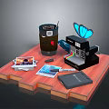 Wooden Platform Display With Vintage Camera Butterfly Decoration Photos Paintbrush And Film Roll