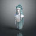 3D Game Movie Character With Blue Long Braided Hair And Decorative Tassels