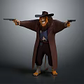 Lion Cowboy Character Holding Double Guns Wearing Long Coat And Western Hat