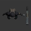 Game Movie Character In Armored Suit With Yellow Goggles Grenade And Rifle